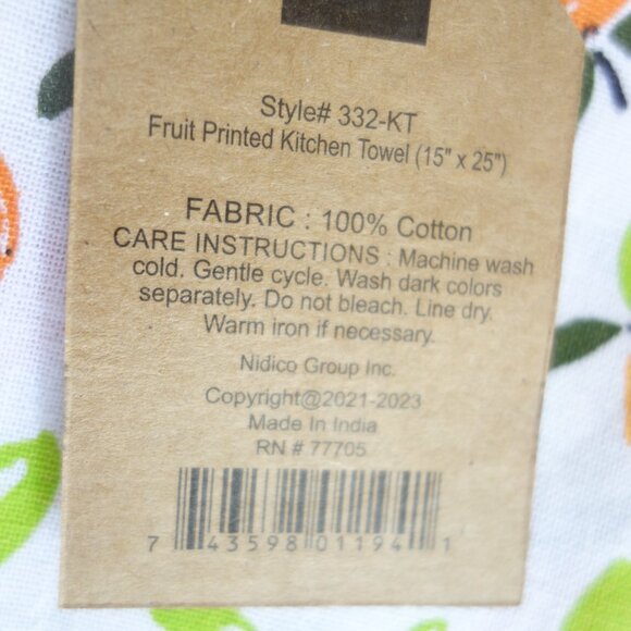Lot of 4 NWT MABELLE Fruit Print 100% Cotton Kitchen Towels 15 x 25 - Picture 4 of 4